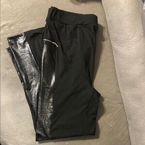 Black Women's Pants with Faux Leather Detail